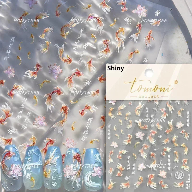 Sea Wave Jellyfish Starfish Conch Shell Dolphin Pearl Summer Beach Goldfish Water Bubble Mermaid Koi INS Nail Art Stickers Decal