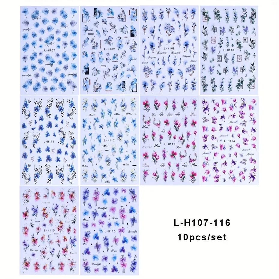 Spring and summer gradient ink flower nail stickers, used for DIY nail decoration in daily life, festivals, parties, and wedding