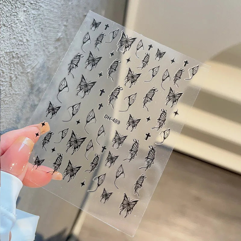 Pink Purple Aurora Shell Butterfly Nail Stickers Shiny Laser 3D Butterflies Nail Decals 8*10cm Adhesive Aurora Shell Butterfly N