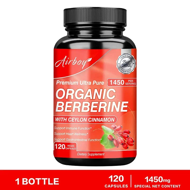 Berberine Capsules - with Ceylon Cinnamon - Blood Sugar Balance, Cardiovascular Health, Aid Digestion, Promote Metabolism