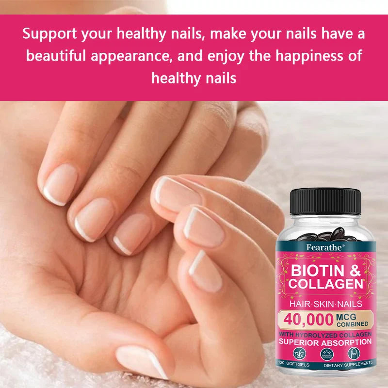 Biotin Collagen Supplement - Hair Growth Support, Skin & Nails - 40000 mcg with Vitamins B Complex, Hyaluronic Acid & Keratin