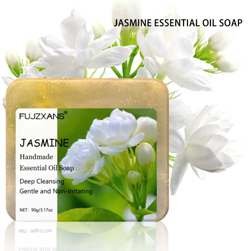 90g FUJZXANS Handmade Essential Oil Soap Bars - Rose, Jasmine, Green Tea, Calendula, Osmanthus, Lavender, Lemon - 7 Long-Lasting