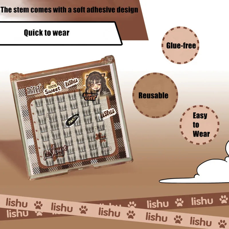 Lishu Glue-free Reusable False Eyelashes Self-adhesive Comic Natural Thick Long Lashes Extension Enlarge Eyes Beauty Tool