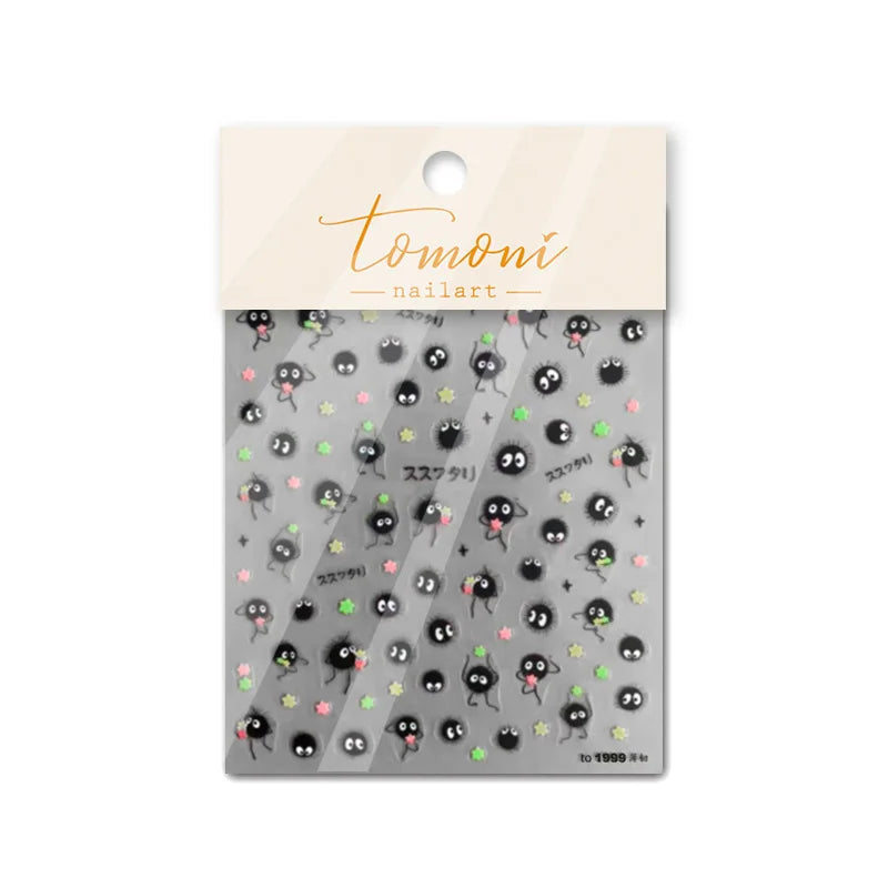 1Pcs Chibi Character Susuwatari Eggette Cute Anime Cartoon Nail Stickers Kawii Nail Art Weeb Cartoon Relief Self Adhesive Decal