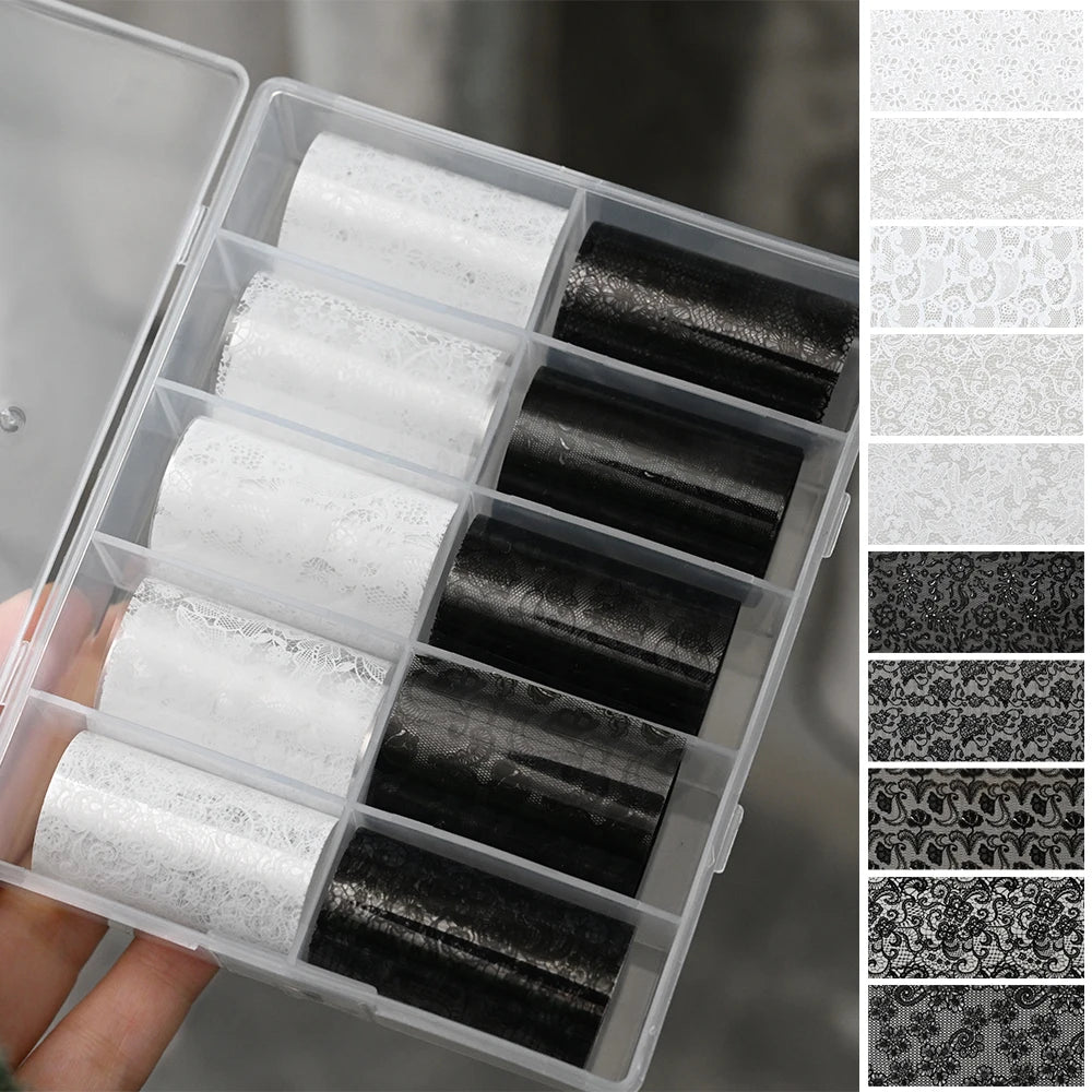 10Rolls Clear Laser Aurora Nail Foil Sticker Iridescent Holographic Glass Fragment Transfer Foil Decals 4x50cm Nails Decoration