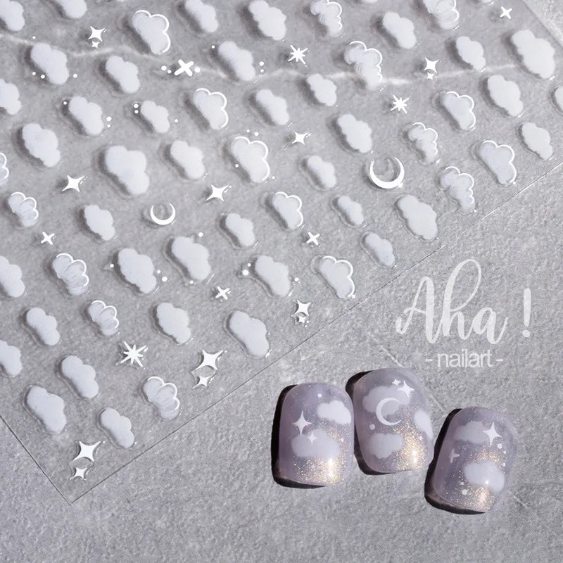1Pcs Star/Moon/Cross Nail Art Stickers Gold/Silver Holographic Star Nail Decals Self-Adhesive 3D Manicure Decor