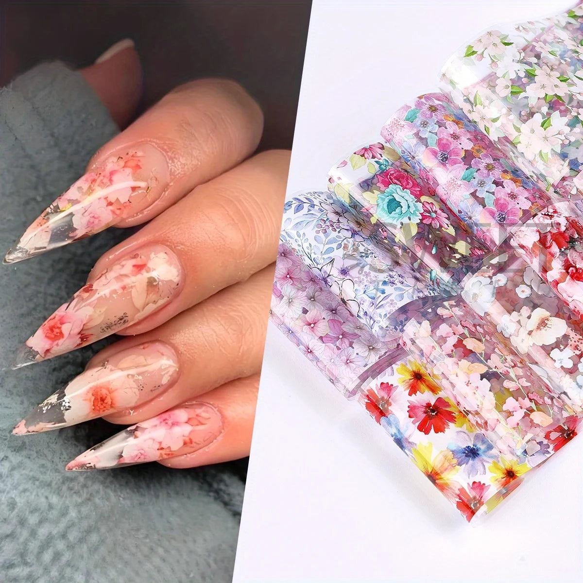 10pcs Clusters of Flowers Nail Foils Transfer Stickers Vintage Floral Design Romantic Starry Sky Paper Elegant Manicure Sliders
