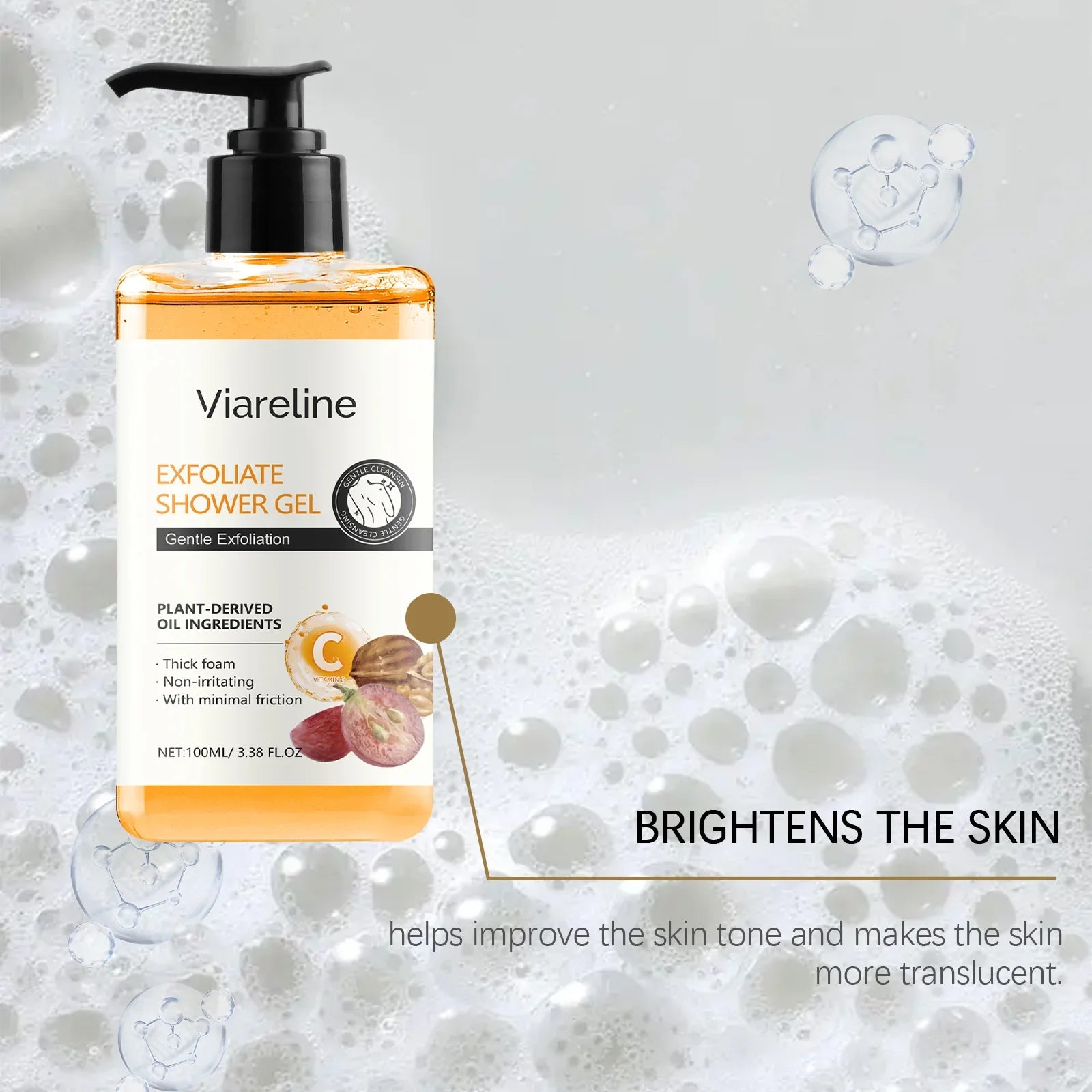 Viareline Exfoliating Body Shower Gel Gentle Remove Dead Skin Improve Roughness Smoothing Moisturizing Shower Gel