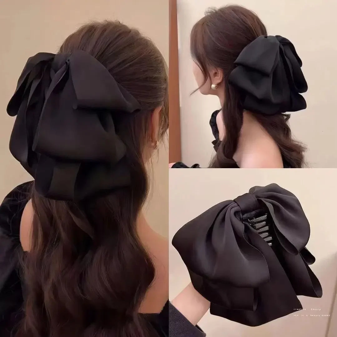 Hot Korean Big Size Bow Hair Clip Claw Clamp Women High Ponytail Barrettes Headwear Girls Women Hair Accessories