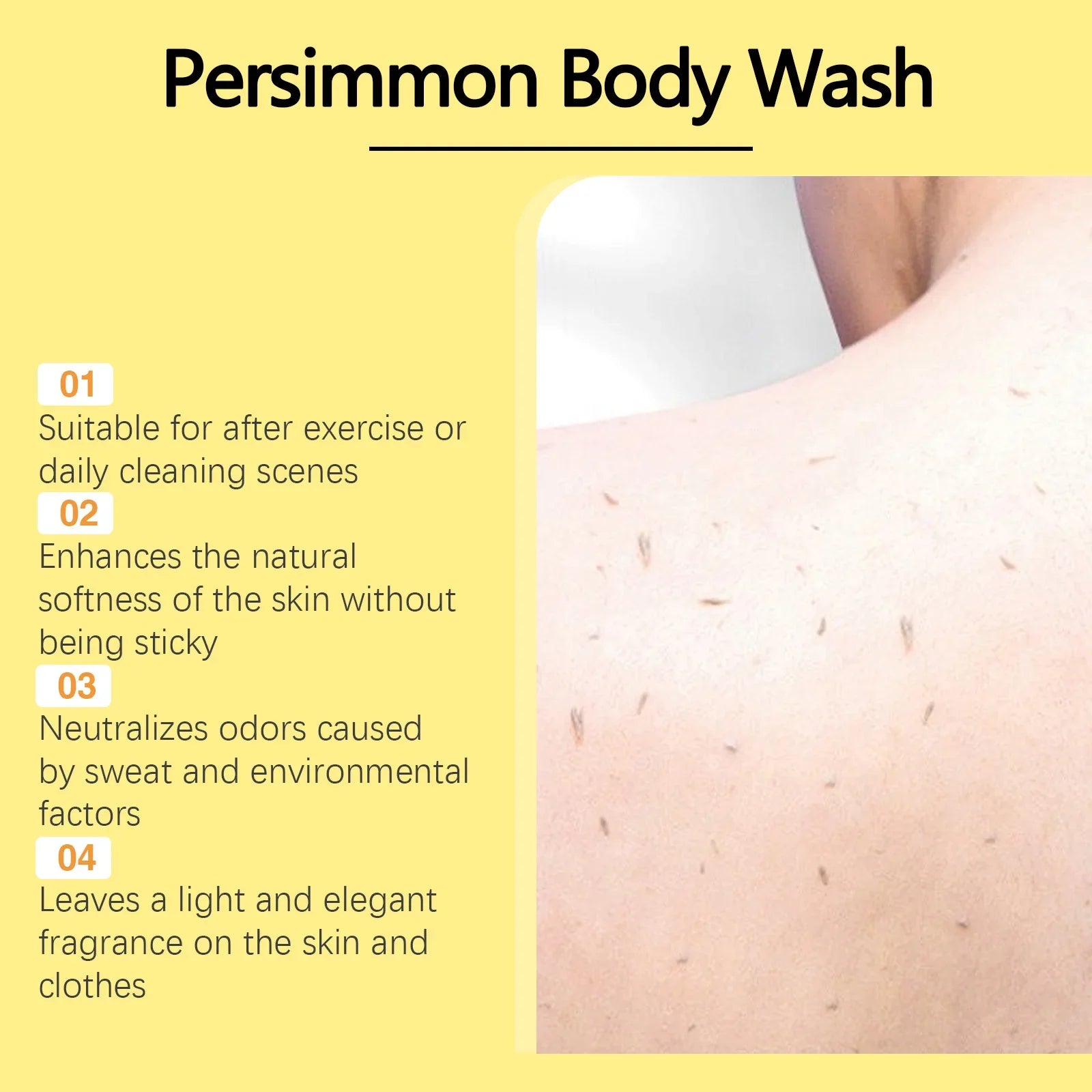 OceAura Persimmon Body Wash Moisturizing Skin Cleaning Smooth Soft Body Odor Remover Bath Products Exfoliating Shower Gel 100ml