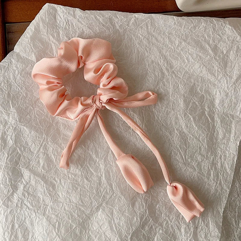Women Girls Cute Hair Bands Korea Preppy Style Hair Ties Elegant Tulip Scrunchie Ponytail Holder Bow Chouchou Hair Accessories