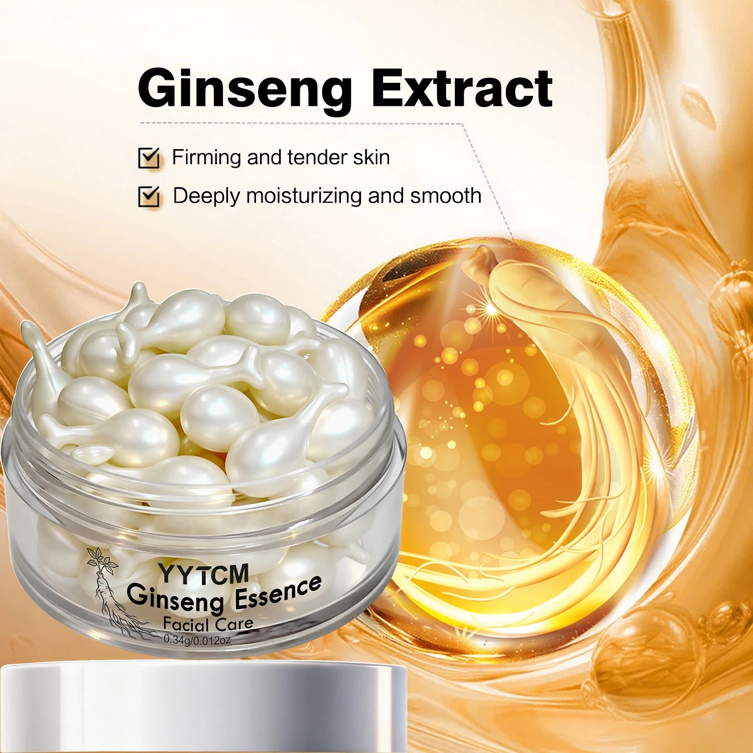 Ginseng Essence Capsules, Moisturizing and Firming Essence Serum, Contains Squalane, Niacinamide, Vitamin E, Retinol, Deep Hydration (0.34Gx30 Capsules)/Bottle-1 Bottle