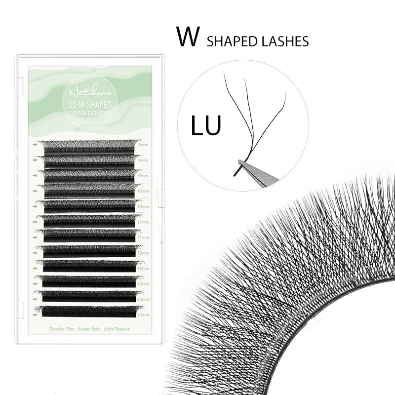 NATUHANA 3D W-shaped Eyelash Extensions Premade Volume Fans W Shape Lashes Natural Soft False Eyelashes for Makeup
