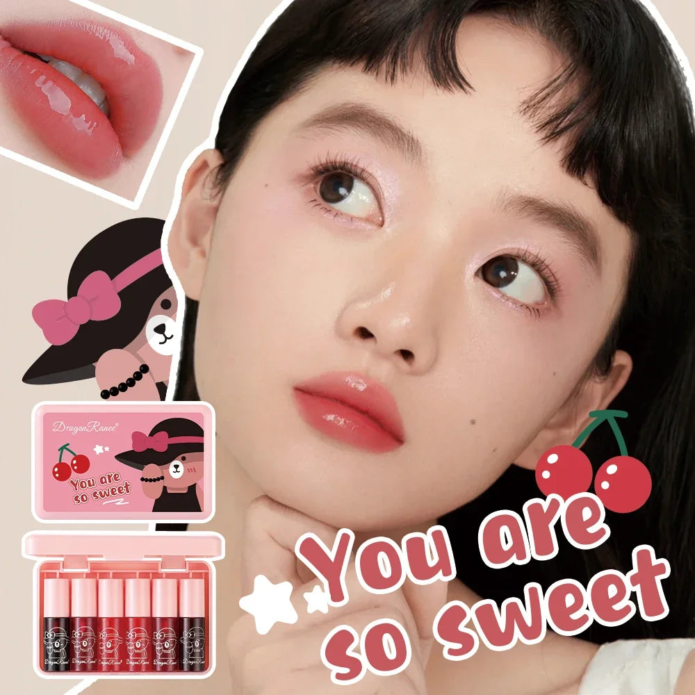 Glossy Lip Stain Water Based Moisturizing Brighten Long Lasting Non Fade Mirror Glaze 6pcs Mini Liquid Lipstick Makeup Kit