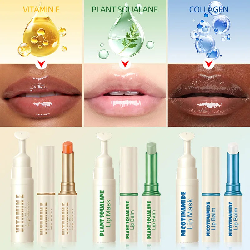 Dk'De Lip Balm+Lip Mask 2in1 Set | Moisturizing, Soothing, and Long-Lasting Hydration | 3 Colors Available for Selection | Night Repair Lip Wrinkle Reduction | Daytime Lip Care to Prevent Chapped Lips