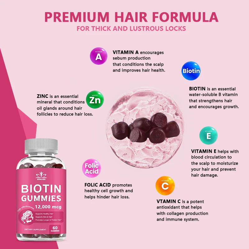 Collagen Gummies Biotin Gummies for Skin Care Health Nails Hair Growth Vitamins Collagen Protein Supplement