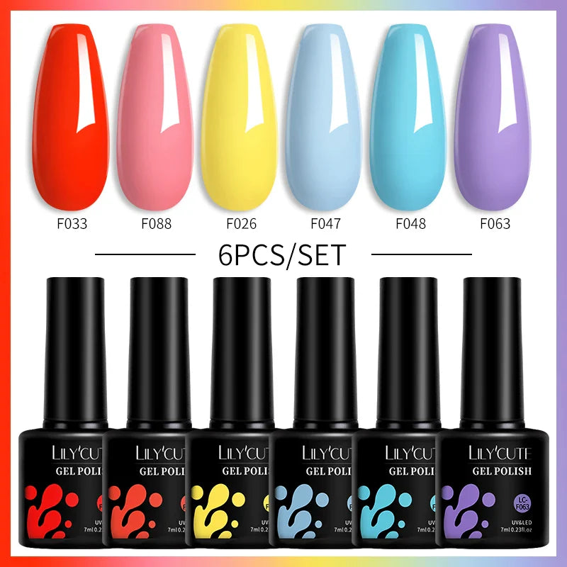LILYCUTE 6PCs/Set Gel Nail Polish Set Kit Glitter Nail Gel Sequin Vernis Semi Permanent For Manicure Varnish UV LED Nail Art Gel