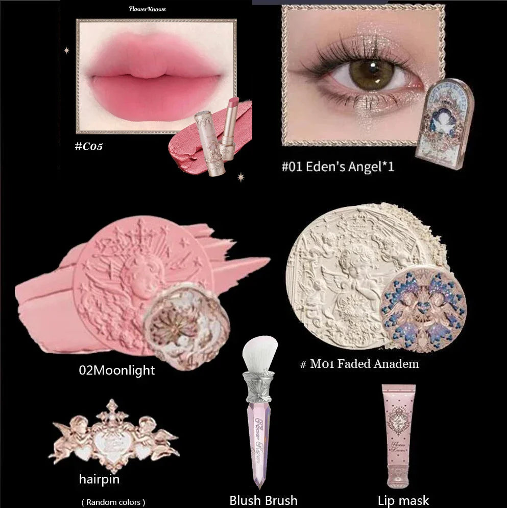 Flower Know Little Angel Collection Makeup Gift Box Eyeshadow Blush Cream Matte Lipstick Highlighter Full Kit All In One
