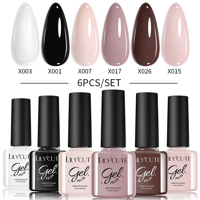 LILYCUTE 6PCs/Set Gel Nail Polish Set Kit Glitter Nail Gel Sequin Vernis Semi Permanent For Manicure Varnish UV LED Nail Art Gel