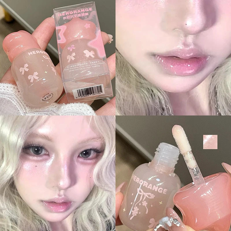 Peach Pink Moisturizer Lip Gloss Hydrating Transparent Fine Shimmer Lip Glaze Lasting Non-Stick Jelly Lip Plumping Korean Makeup