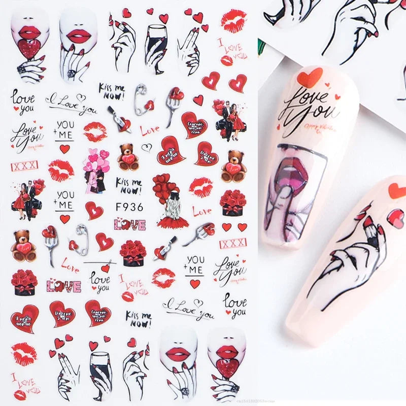 1PCS Laser Love Letter Nail Sticker Nail Art Decoration Flower Star supplies Decals Press On Nails Stickers Parts
