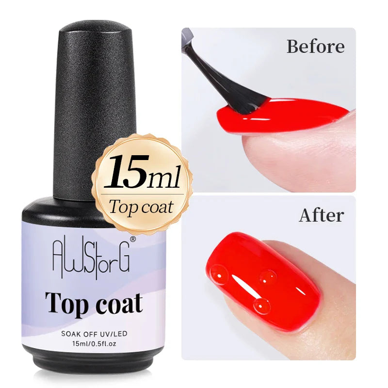 AWStorG 15ML Super Top Coat Function Gel No Wipe Matte Top Gel Transparent Soak Off UV LED NailArt Manicure Gel Varnish Primer