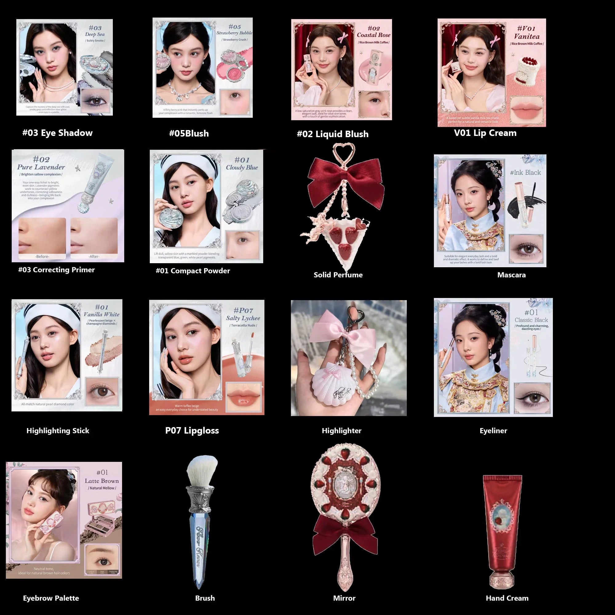 Flower knows All In One Makeup Sets Gift Box Eyeshadow Blush Cream Matte Lipstick Highlighter Highlighter Full Kit De Maquillaje