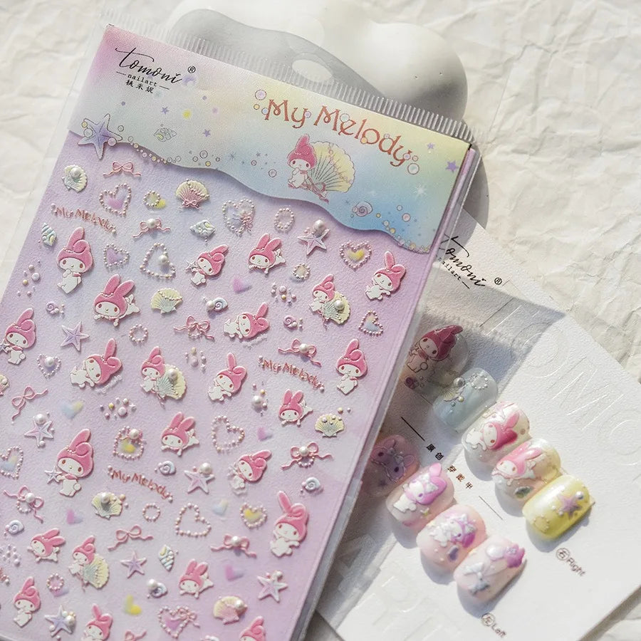 1PCS New Color Laser Hello Kitty Cartoon 5D Nail Stickers Sanrio Cinnamoroll Pochacco Nail Art Supplies DIY Nail Art Stickers