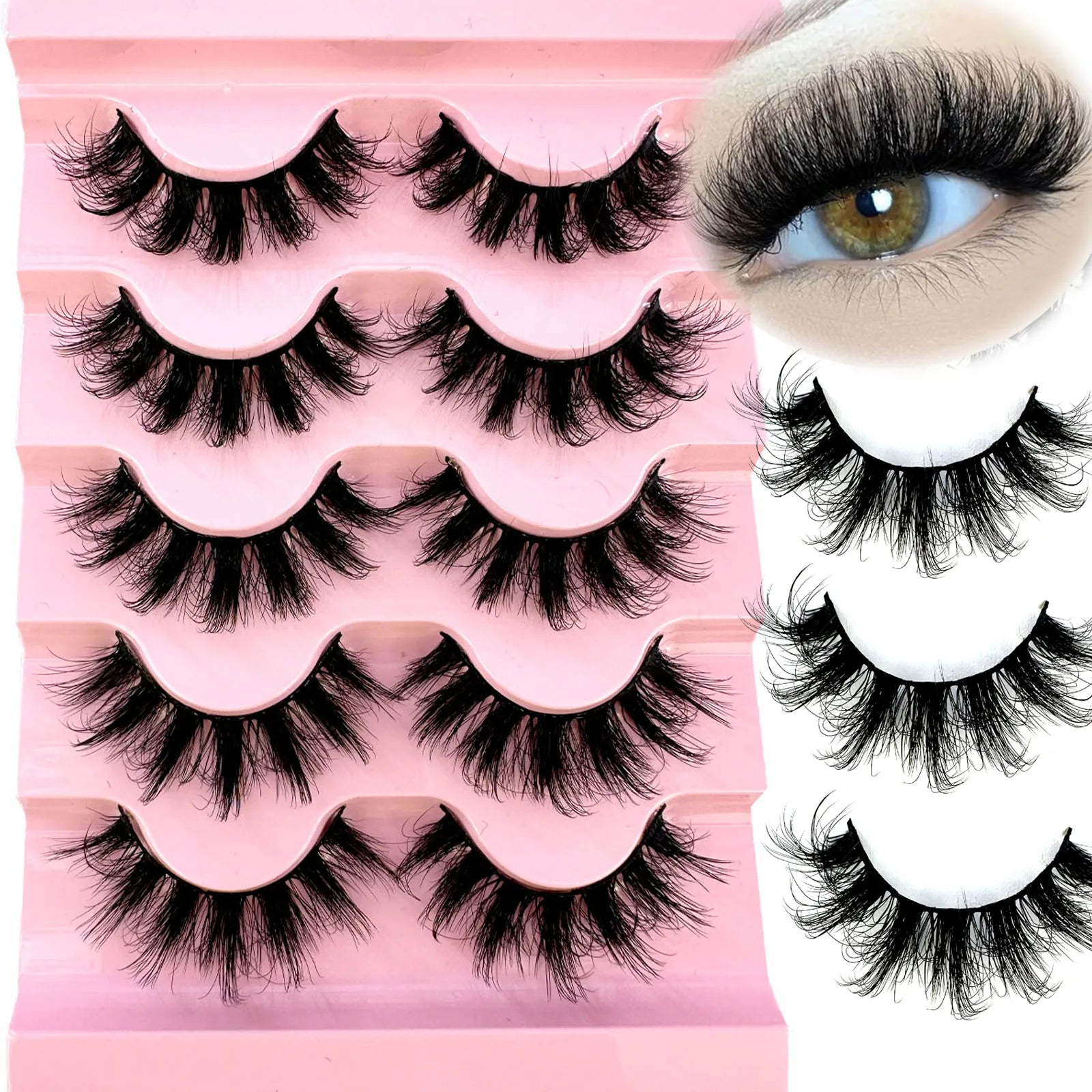 New Cat Eye Lashes 5D Fluffy Faux Mink Lashes 8D Volume Wispy Long Lashes Fake Eyelash Russian Strips 5 Pairs Pack Makeup
