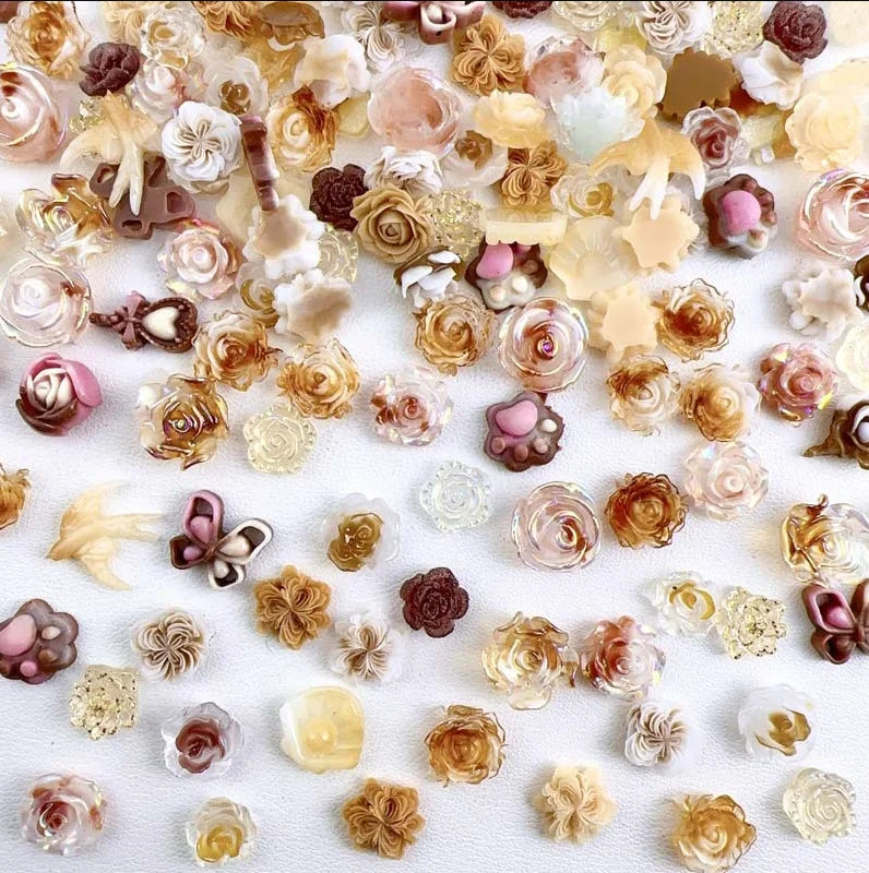 100Pcs Mixed Cute Cartoon Nail Charms 3D Resin Flower Bow Fruit Nail Art Decorations Manicure DIY Phone Case Accessories