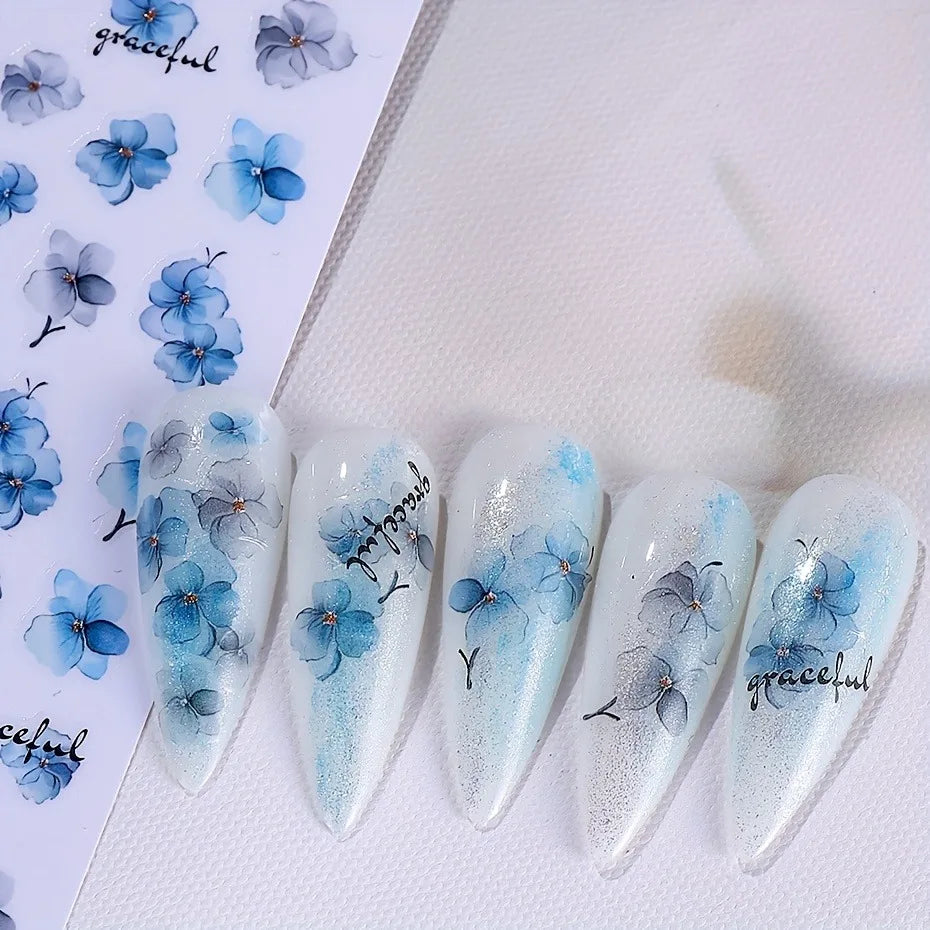 Spring and summer gradient ink flower nail stickers, used for DIY nail decoration in daily life, festivals, parties, and wedding