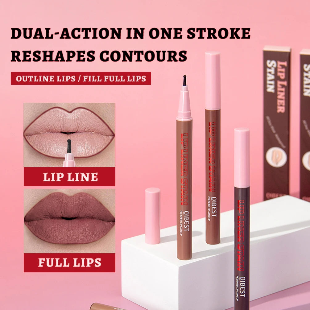 QIBEST 1PC Matte Liquid Lipliner Pencil Waterproof Plumping Stain Lipstick Natural Lip Liner Outline Lips Contour Pen Makeup