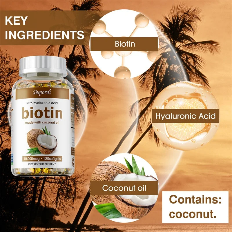 Biotin with Hyaluronic Acid - Hydrates Skin, Soothes Joints, Promotes Healthy Hair and Eyes