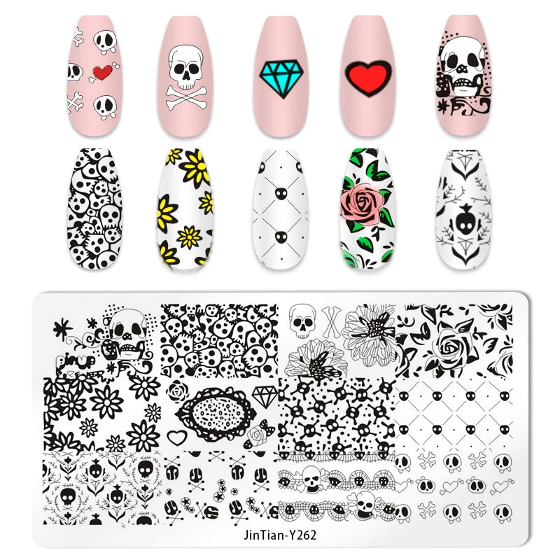 Valentine's Day Nail Stamping Plates Rose Flower Love Theme Nail Art Plate Stainless Steel Halloween Nail Design Stencil Tools