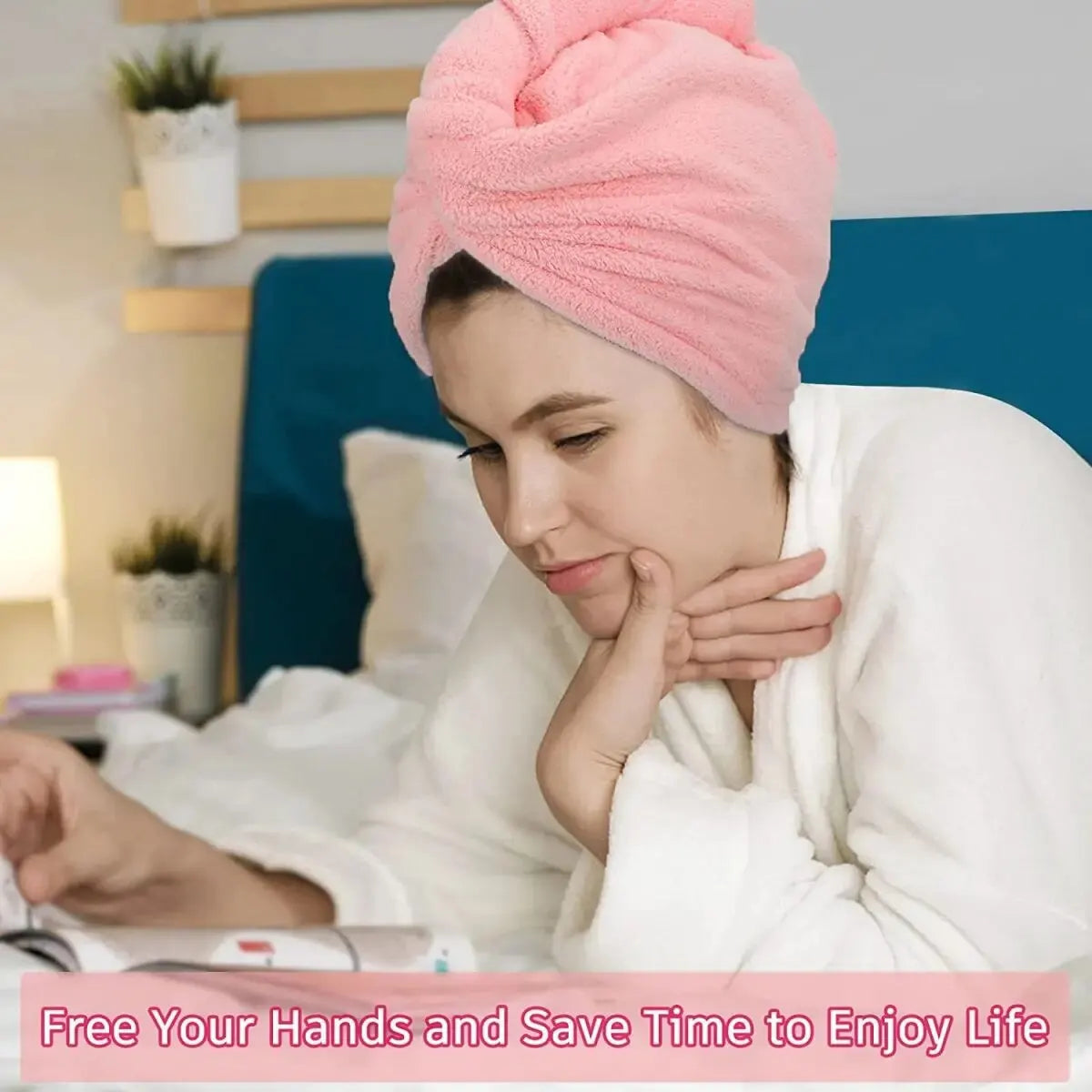 1pc Anti-Frizz Microfiber Hair Towel with Button Quick Drying &Super Absorbent