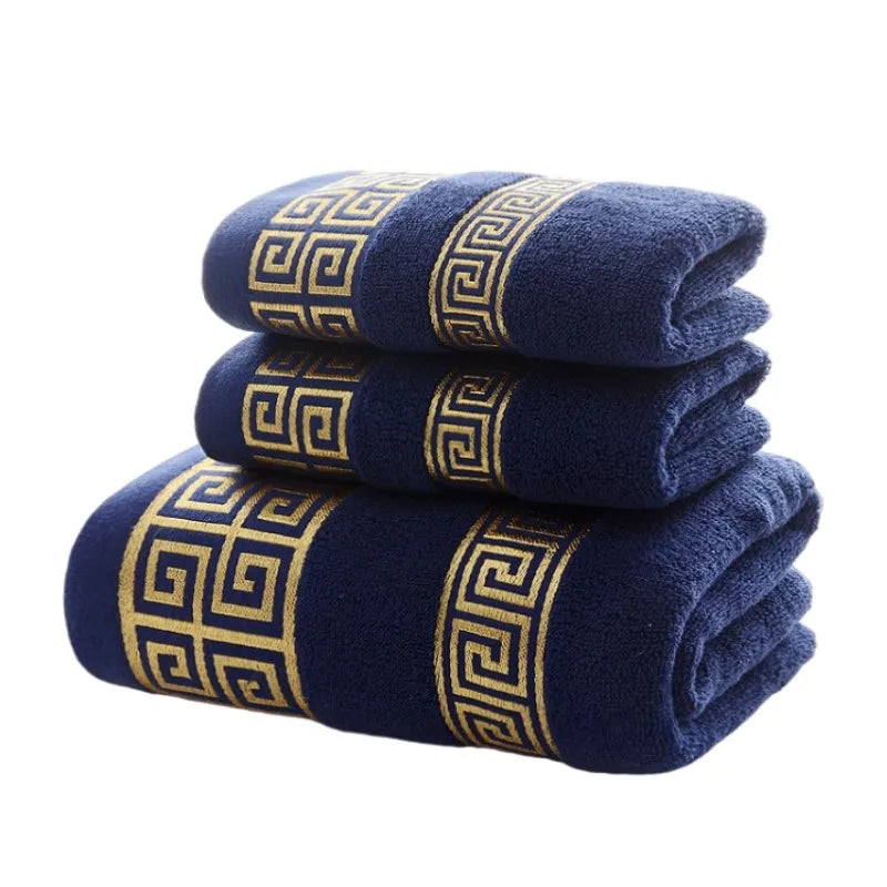 Set of 3 Cotton Bathroom Towels Sets 2pcs Hand Face Towel 35x75cm and 1pcs Big Bath Towels 70X140cm Washcloths Gift Towels