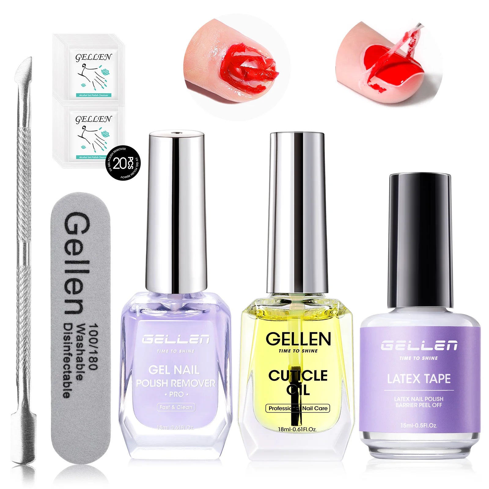GELLEN Gel Nail Polish Remover 18ml 2pcs UV Gel Polish Remover Fast Gentle Remove No Foil No Soak Quick Easy Manicure Care