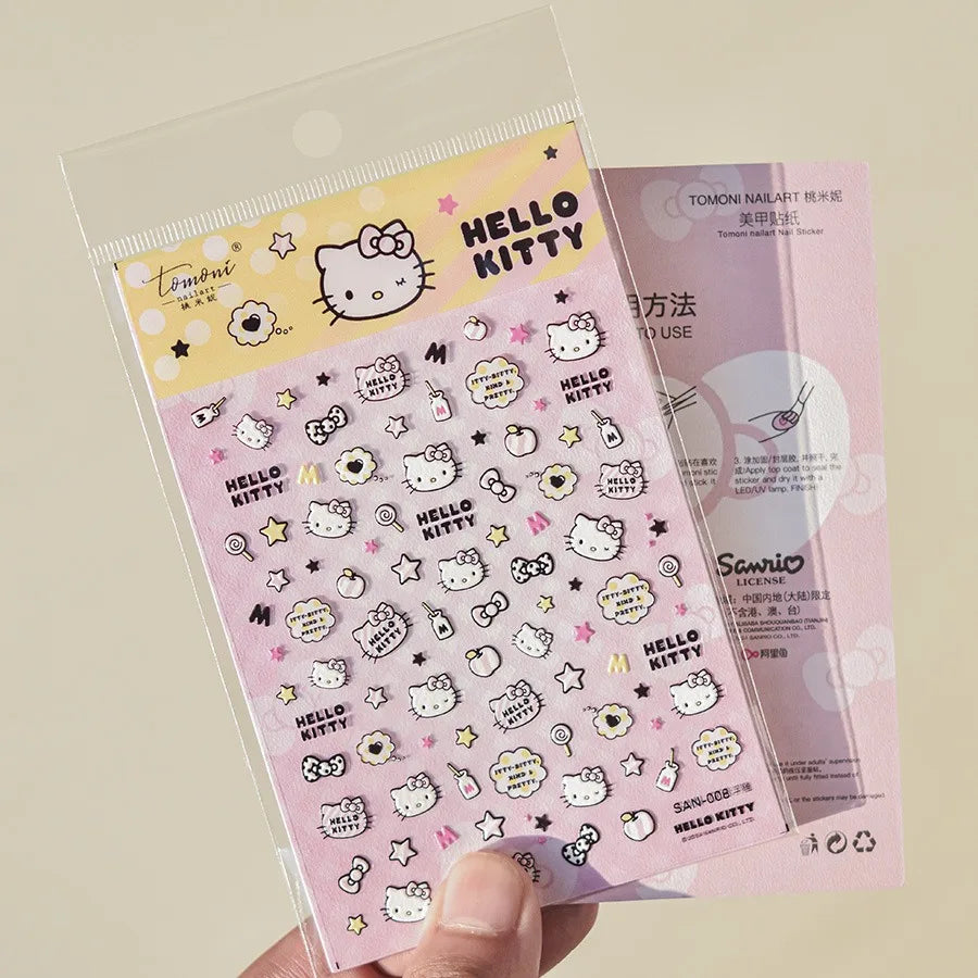 1PCS New Color Laser Hello Kitty Cartoon 5D Nail Stickers Sanrio Cinnamoroll Pochacco Nail Art Supplies DIY Nail Art Stickers