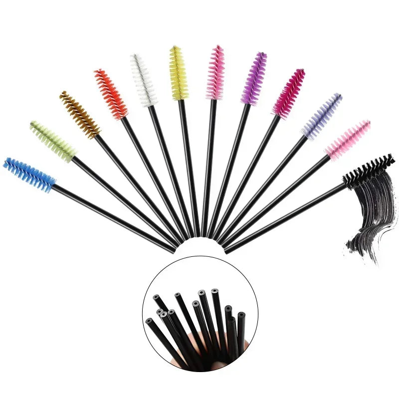 50pcs Disposable Eyelash Brushes Crystal Eye lash Mascara Wands Glitter Lash Comb Spoolies Micro Makeup Applicators