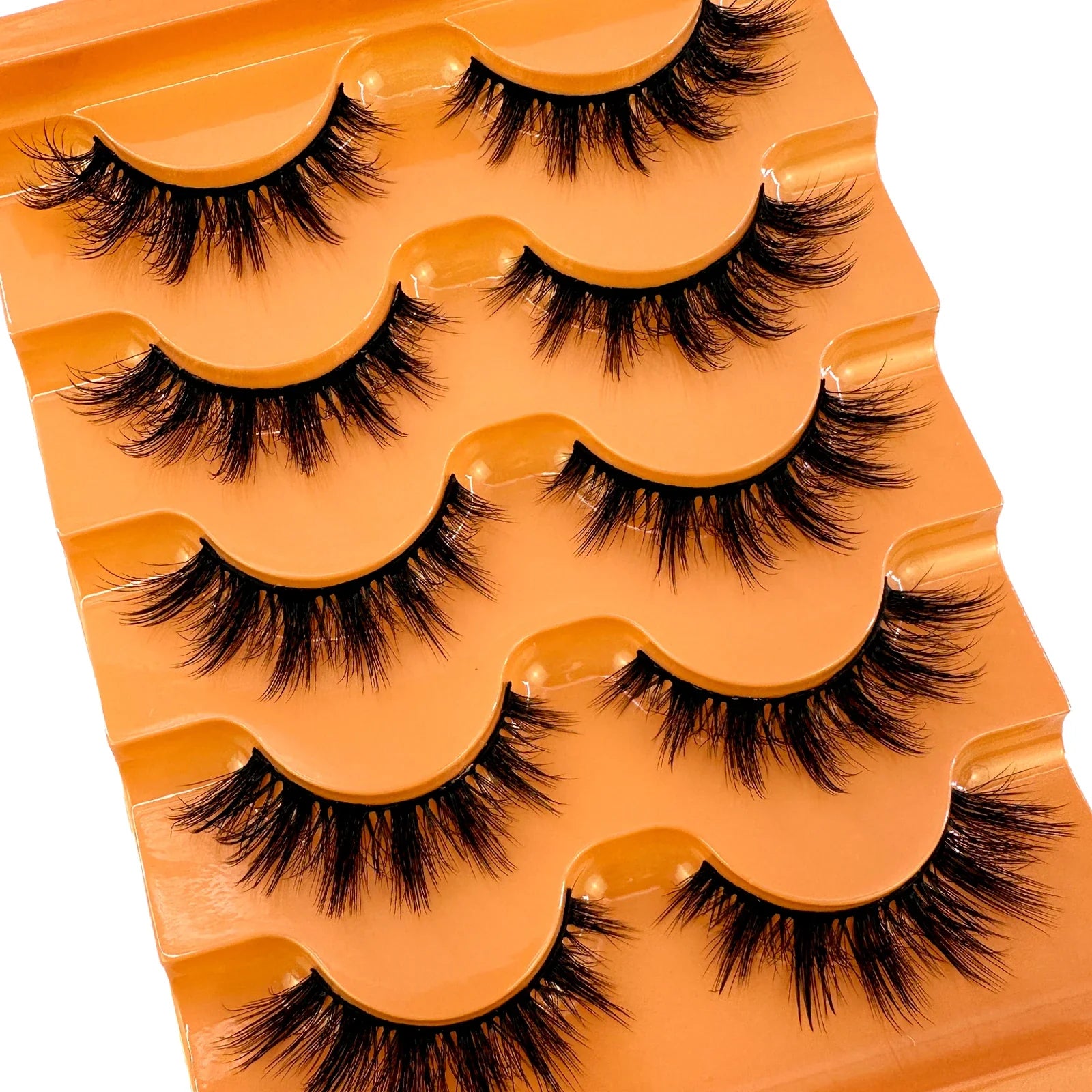 New Cat Eye Lashes 5D Fluffy Faux Mink Lashes 8D Volume Wispy Long Lashes Fake Eyelash Russian Strips 5 Pairs Pack Makeup