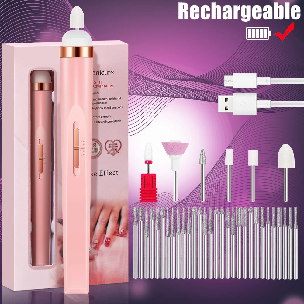 YIKOOLIN 5 in 1 Electric Nail Polish Drill Machine USB Charge Portable Manicure Set Exfoliation and Polishing for Nail Salon