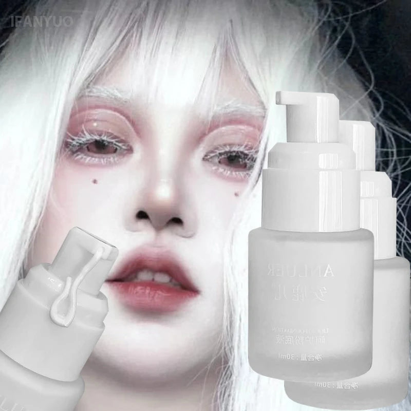 Matte White Liquid Foundation Makeup Buildable Coverage Primer & Concealer Stick Waterproof & Long-Lasting for Halloween Cosplay