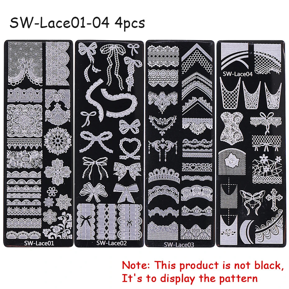 4pc Lace Flower Nail Art Stamping Plates 3D French Bow Rose Polish Printing Template Plate Floral Nail AStencils Manicure Tools
