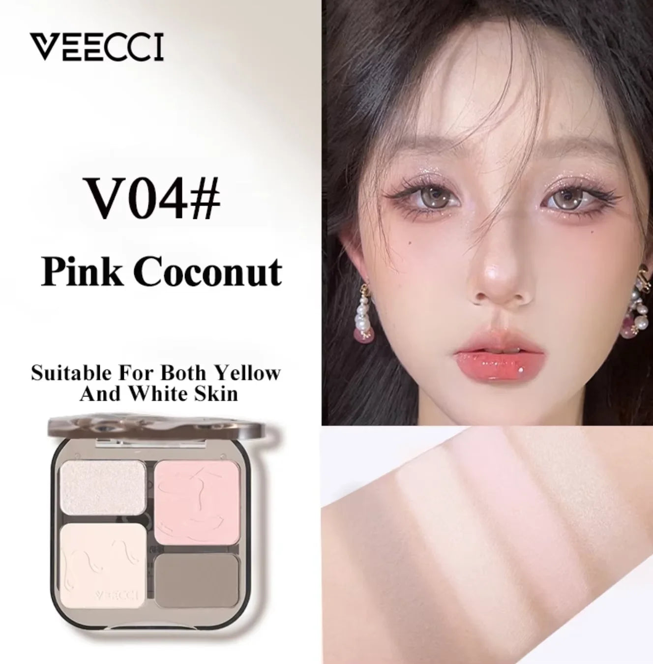 VEECCI 4 Color Contour Palette Powder Matte Shimmer Bronzer Highlighter Brighten Nude Tones Longlasting Facial Makeup