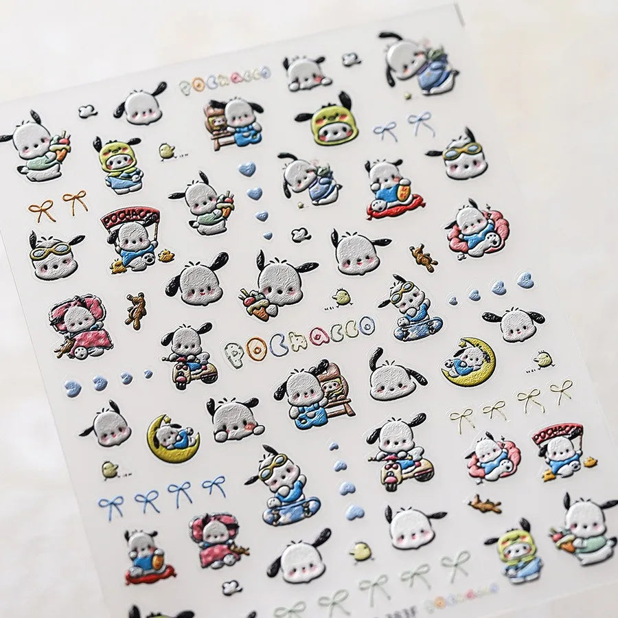 1PCS New Color Laser Hello Kitty Cartoon 5D Nail Stickers Sanrio Cinnamoroll Pochacco Nail Art Supplies DIY Nail Art Stickers
