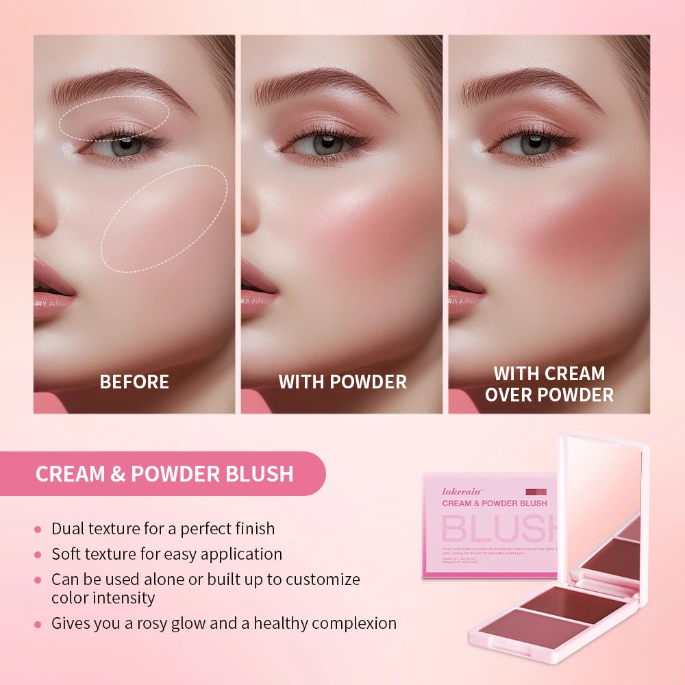 5Colors Cream & Powder Blush Matte Dewy Rosy Blush Makeup Pan Long-lasting Wearing High Pigment Natural Matte Blush Cosmtics