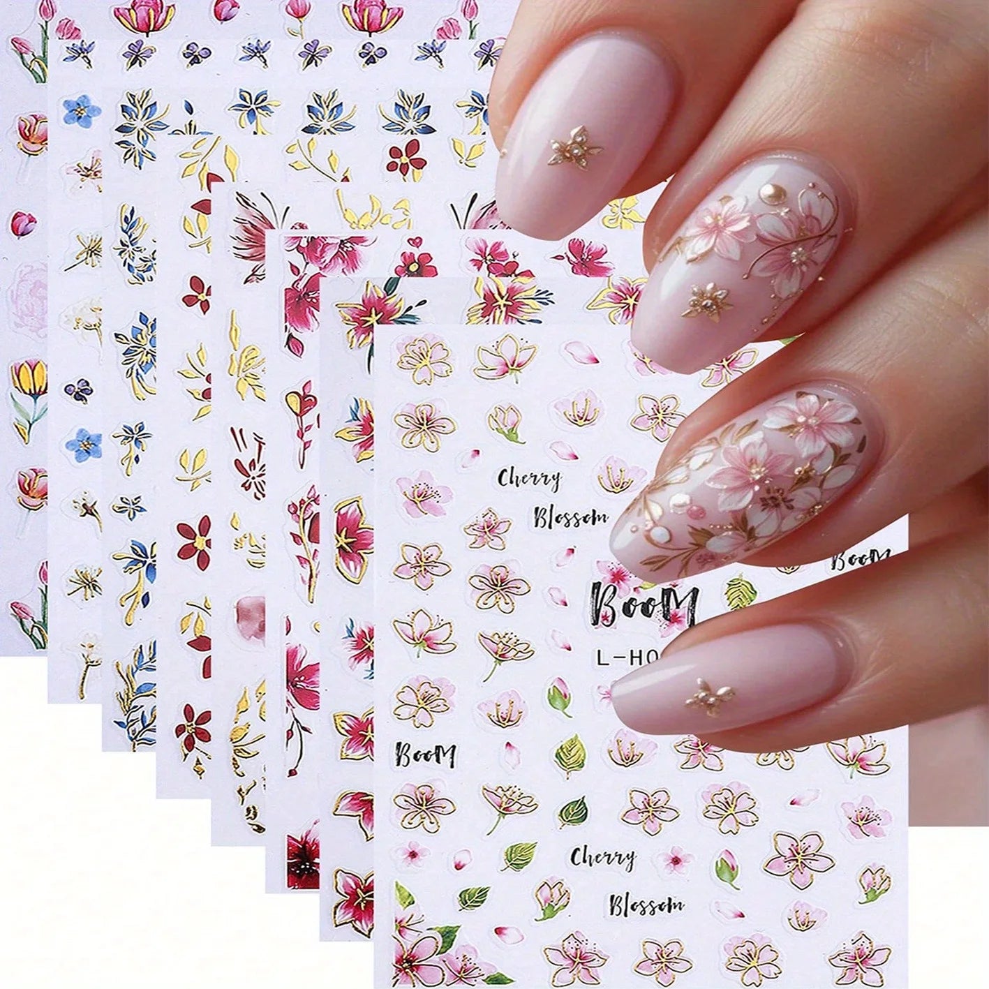 Spring and summer gradient ink flower nail stickers, used for DIY nail decoration in daily life, festivals, parties, and wedding