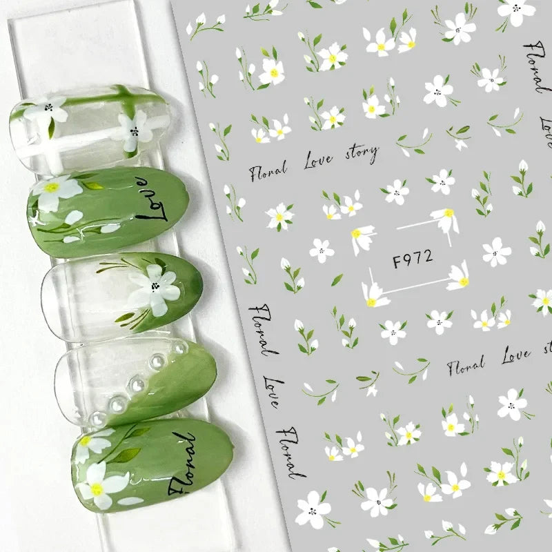 1pcs Sakura Flower 3D Nail Stickers White Cherry Blossom Nail Art Decals Spring Summer Adhesive Slider Decor Wedding Manicure