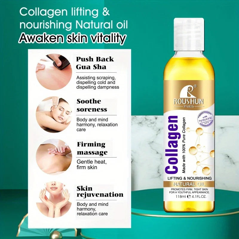 118ml Collagen Face Serum Oil Body Massage Oil Nourish Natural Body Oil,Moisturize Skin&Hair Essence,Smooth Skin,Firming Massage&Hair Care