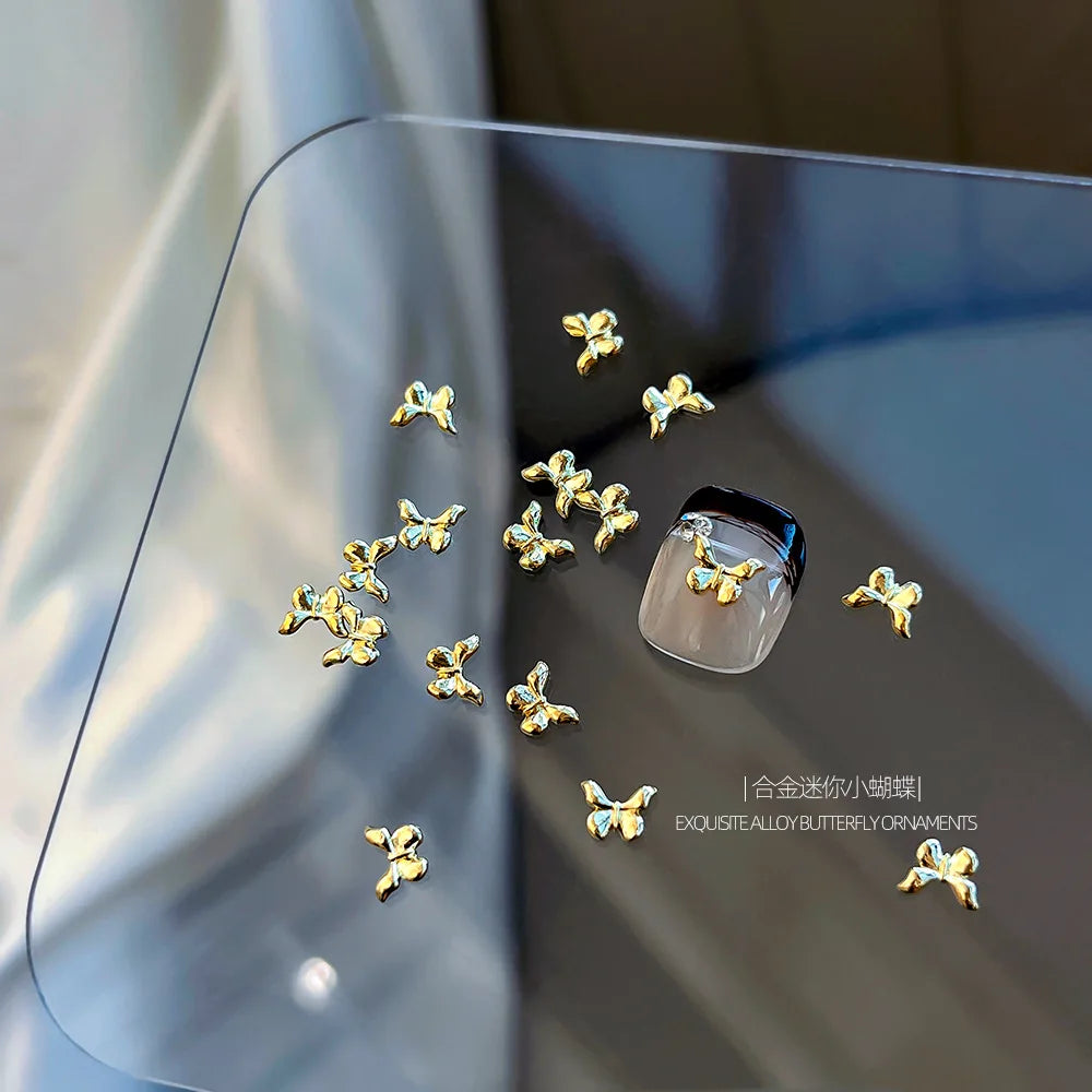 10Pcs Mini Hollow Butterfly Knotbow Nail Art Charms 3D Metal Silver/Gold Alloy Nail Art Decoration DIY Nail Accessories